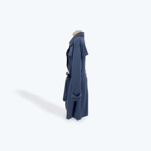 Liz Claiborne Women's XL Blue Trench Coat Belted‎ Collared Long Sleeve Classic - Picture 5 of 7